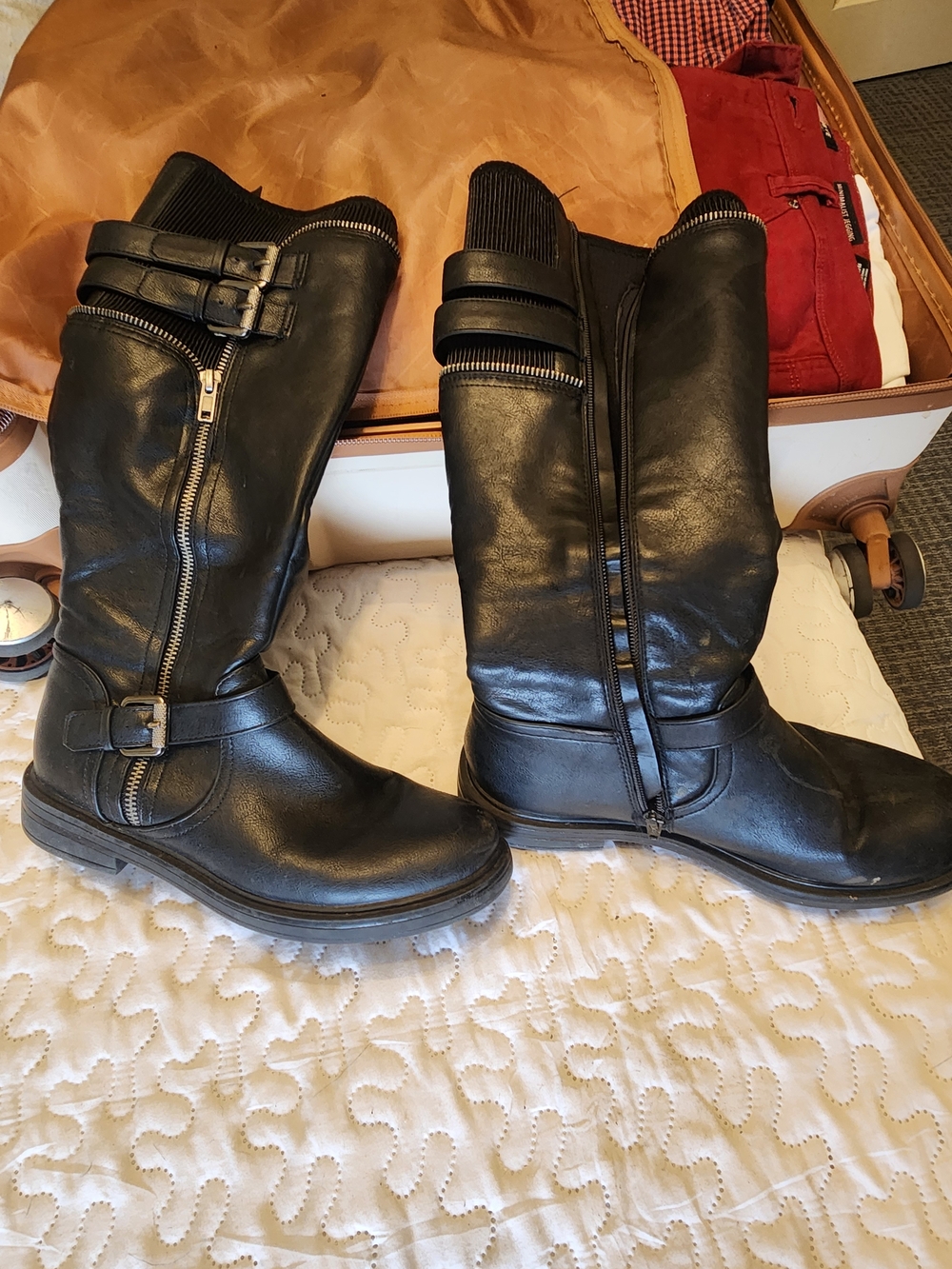 Dexter Black Women's Combat/Moto Knee-High Boots